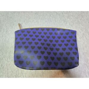Ipsy Purple Black Heart Canvas Zip Up Logo Glam Makeup Cosmetic Bag